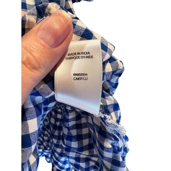 Beach Lunch Lounge Women's Medium Blue Gingham Blouse 3/4 Sleeve ruffle - Picture 6 of 12